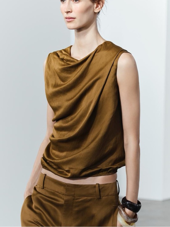 Zara Tops - 352. Zara Satin Sleeveless Top in Golden Brown